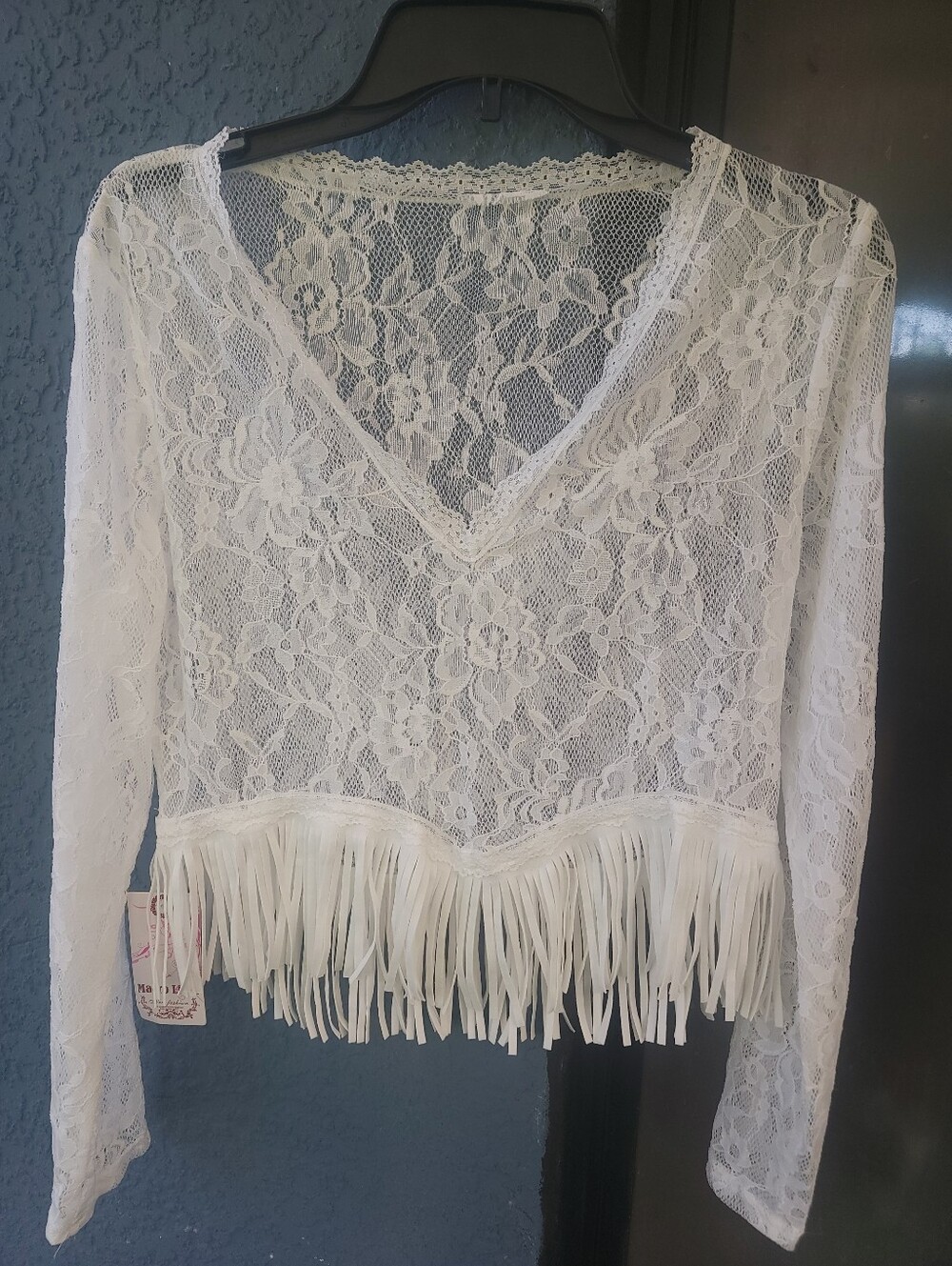Macro Light White Lace Fringe Boho Festival Cover Up Top NWT